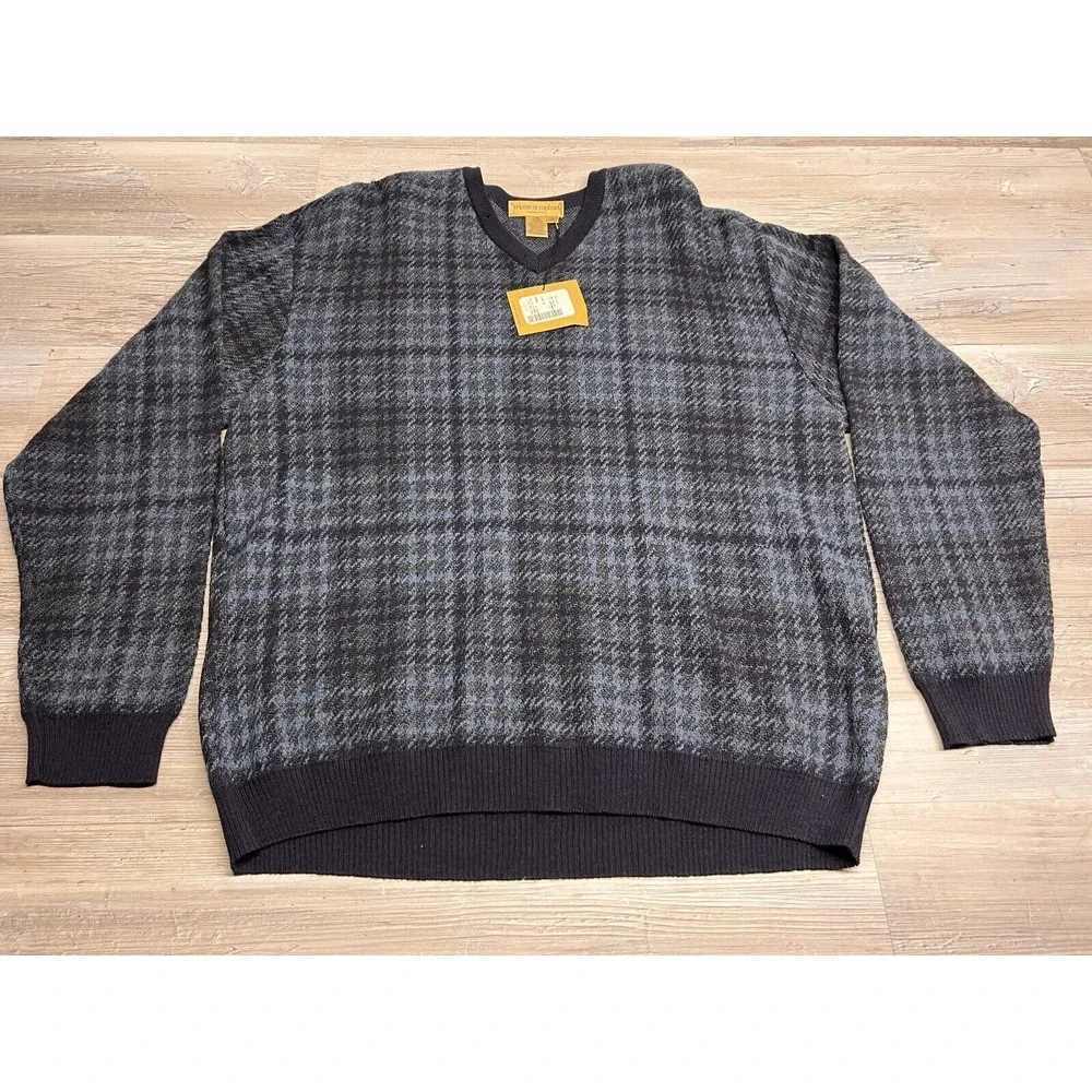 Vintage‎ Merino Wool Sweater Tricots St Raphael Preppy Cabincore Houndstooth XL